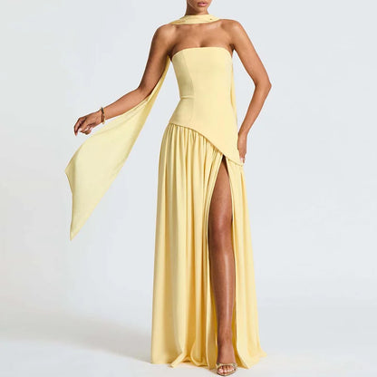 Sylue Long Dress Strapless Pleated Backless High Slit
