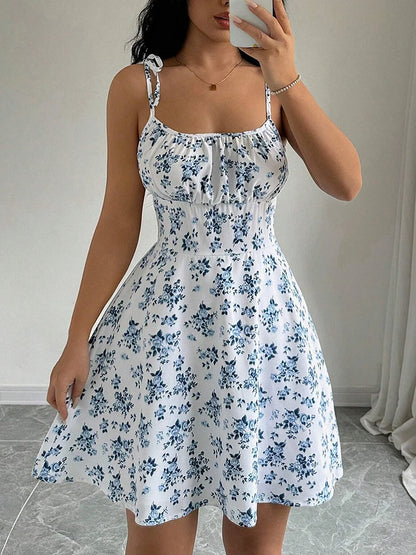 Sylue Short Dress Summer Floral Spaghetti Strap Sundress
