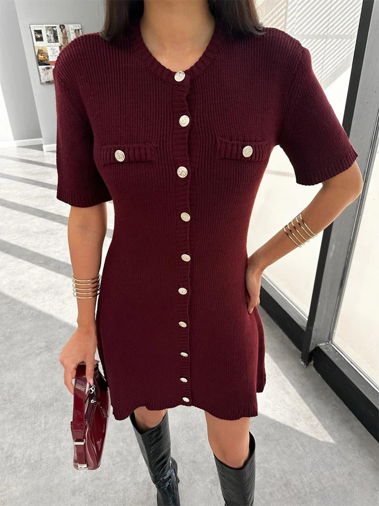 Sylue Short Dress Knit Ribbed Slim High Waist