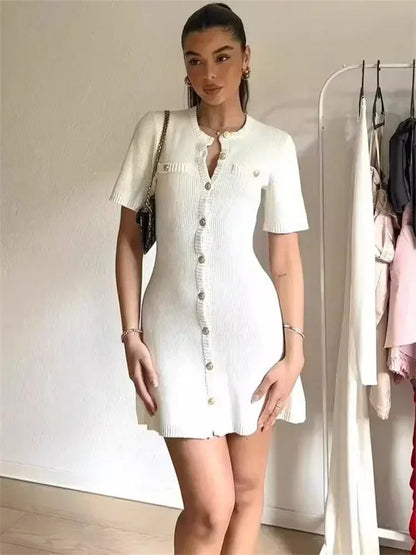 Sylue Short Dress Knit Ribbed Slim High Waist