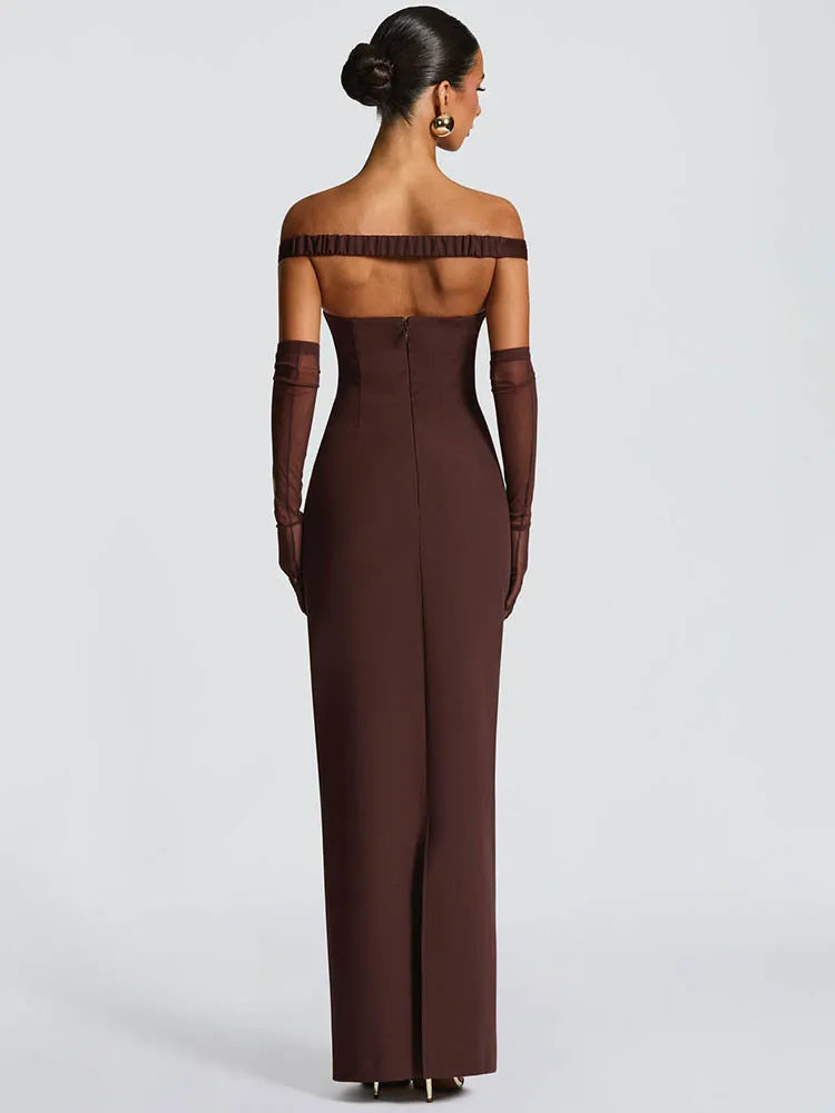 Sylue Long Dress Off-Shoulder Scarf Collar Backless
