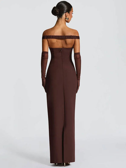 Sylue Long Dress Off-Shoulder Scarf Collar Backless