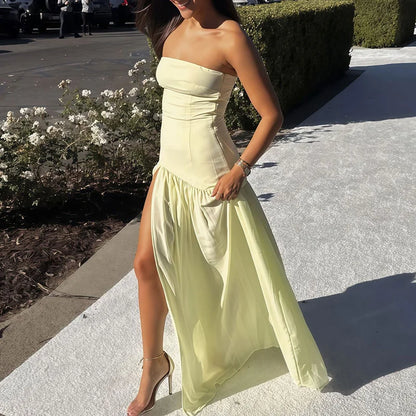 Sylue Long Dress Strapless Pleated Backless High Slit