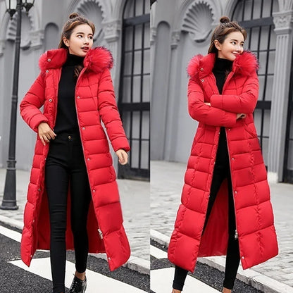 Bow Belt Fox Fur Collar Winter Coat
