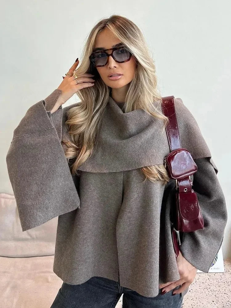 Knitted Oversize Asymmetric Scarf Coat