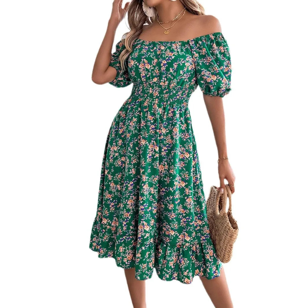 Sylue Short Dress Floral 3D Print Square Neck
