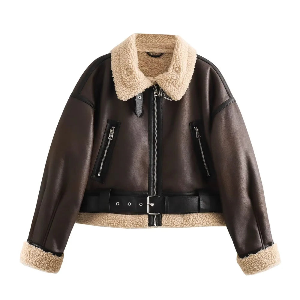 Flip Collar Fur-Integrated Short Jacket