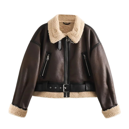 Flip Collar Fur-Integrated Short Jacket