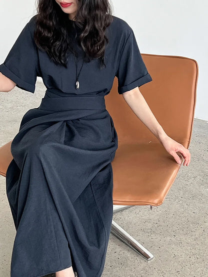 Sylue Long Dress Summer Cross Tie Slim A-Line