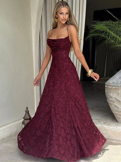 Sylue Long Dress Spaghetti Strap Backless Lace-Up