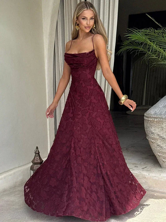 Sylue Long Dress Spaghetti Strap Backless Lace-Up