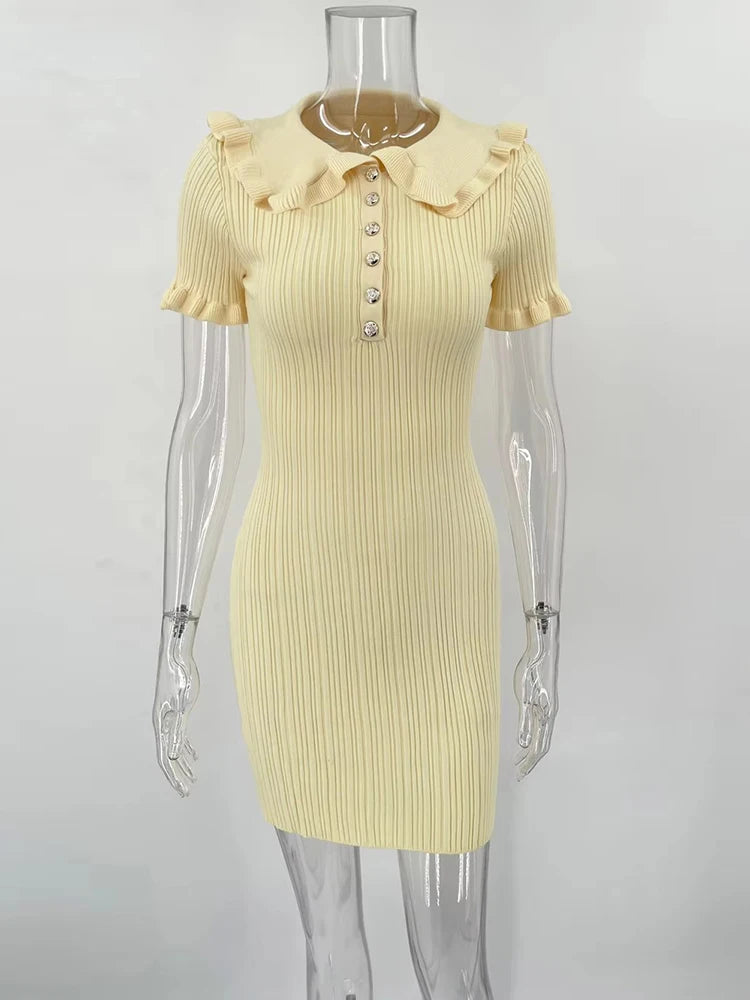 Sylue Short Dress High Waist Ruffled Knitted Slim