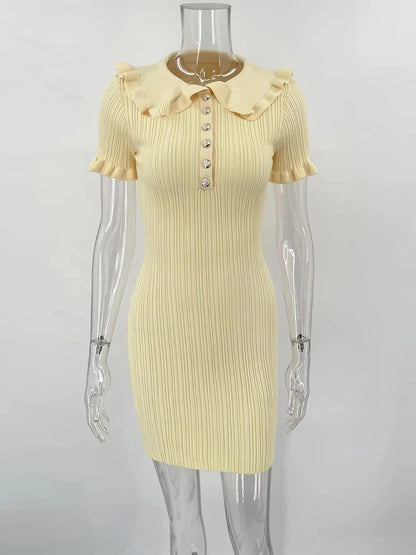 Sylue Short Dress High Waist Ruffled Knitted Slim
