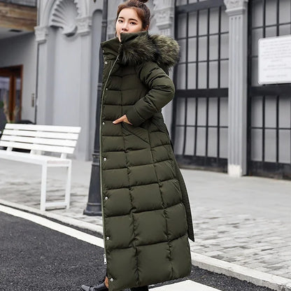 Bow Belt Fox Fur Collar Winter Coat