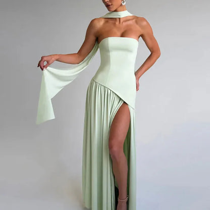 Sylue Long Dress Strapless Pleated Backless High Slit